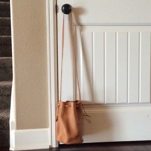 Baggu Leather Drawstring Crossbody Bucket Bag